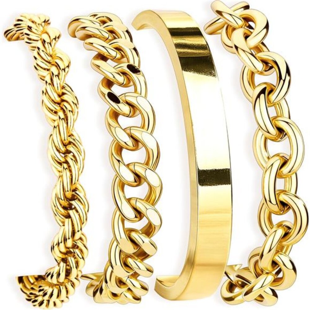 4 PCS Women's Separate Chunky Gold Bracelets Set